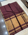 Maheshwari Handloom Silk Saree Burgundy Red Color Zari Line Zari Pallu with running blouse - IndieHaat