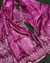 Pure Tussar Silk Dupatta Dark Magenta Color Chikankari and Crochet work - IndieHaat