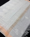 Chanderi Silk Dupatta White Color with Chikankari work - IndieHaat