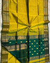 Maheshwari Handloom Handwoven Saree Goldenrod Yellow Color Double Design Zari Border, flower work Buti pallu and running blouse - IndieHaat