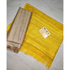 Silkmark Certified Gichcha Tussar Handloom Hand Dyed Yellow Saree with Contrast Blouse-Indiehaat