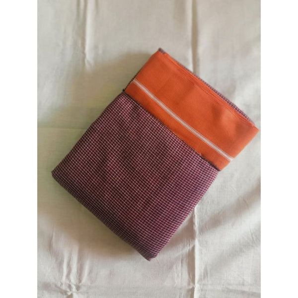 Patteda Anchu Handloom Mark Certified Pure Cotton Maroon Saree with Running Blouse-Indiehaat