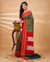 ILKAL Handloom Cotton Silk Saree Green Color with running blouse - IndieHaat