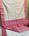 Pure Maheshwari Handwoven Tissue Silk Saree Pastel Gray Color with running blouse - IndieHaat