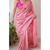 Silkmark Certified Pure Tussar Silk Embroidered pink Saree with Embroidery Colour Blouse (Tussar by Tussar)-Indiehaat