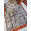 Silkmark Certified Tussar Silk Madhubani Block Print Saree with Blouse-Indiehaat