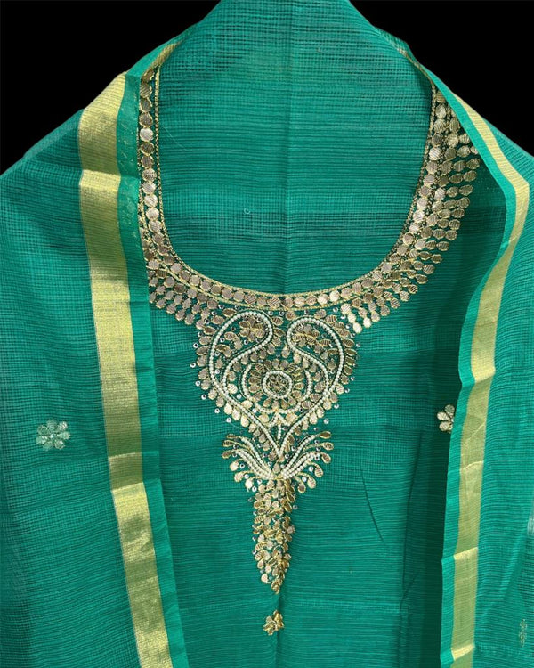 Kota Doria Suit Gota Patti Green 14% Off - IndieHaat