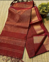 Pure Maheshwari Handwoven Tissue Silk Saree Burgundy Brown Color with running blouse - IndieHaat