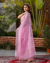 Pure Cotton Kota Doria Saree Pale Pink Color Jaal Embroidery with running blouse - IndieHaat