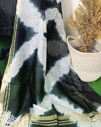 Katan Silk Suit Black (Top+Bottom) with Shibori Dyed Dupatta