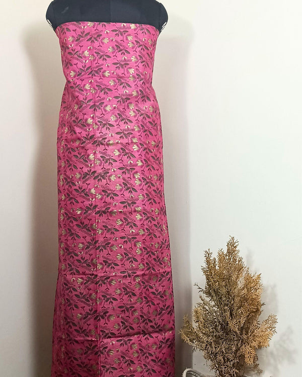 Khadi Silk Printed Suit Rose Pink (Top+Bottom) with Bandhini Dupatta