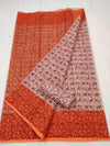 Kota Doria Handblock Printed Orange color Saree with blouse-Indiehaat