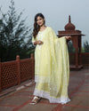 Kota Doria Cotton Suit (Top+Bottom+Dupatta) Yellow Color Stitch embroidery work - IndieHaat