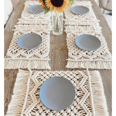 Off White Macrame Plate Coaster (Set of 2)Size: 10"X10"-Indiehaat