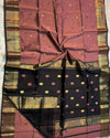 Maheshwari Handloom Handwoven Saree Indian Red Color Double Design Zari Border, flower work Buti pallu and running blouse - IndieHaat