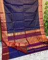 Pure Maheshwari Handwoven Tissue Silk Saree Dark Purple Color with running blouse - IndieHaat