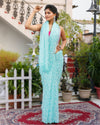 Georgette Handcrafted Saree Light Blue Color Tepchi work with Running Blouse - IndieHaat