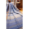 Pure Linen Hand Cutwork Design light Blue Saree with Running Blouse-Indiehaat