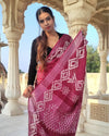 Cotton Linen Batik Work Saree Dark Red Color with running blouse - IndieHaat