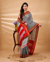 ILKAL Handloom Cotton Silk Saree Gray Color with running blouse - IndieHaat