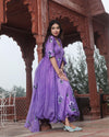 Organza Stitched Suit Purple Color Hand painted - IndieHaat