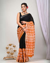 Indiehaat| Linen Saree black Handblock Printed With running blouse Dabu Bagru Ajrakh