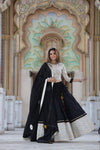 Handblock Printed Gota Patti Lehanga Choli with Mulmul Dupatta (Size: 38-46) Black & White Color-Indiehaat