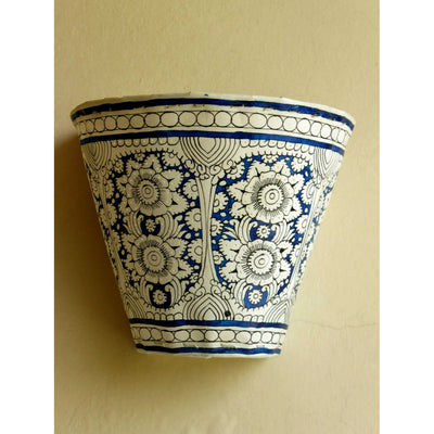 Indiehaat | Flower Kalamkari Handpainted Wall Mount Leather Lamp | 8.5 Inch