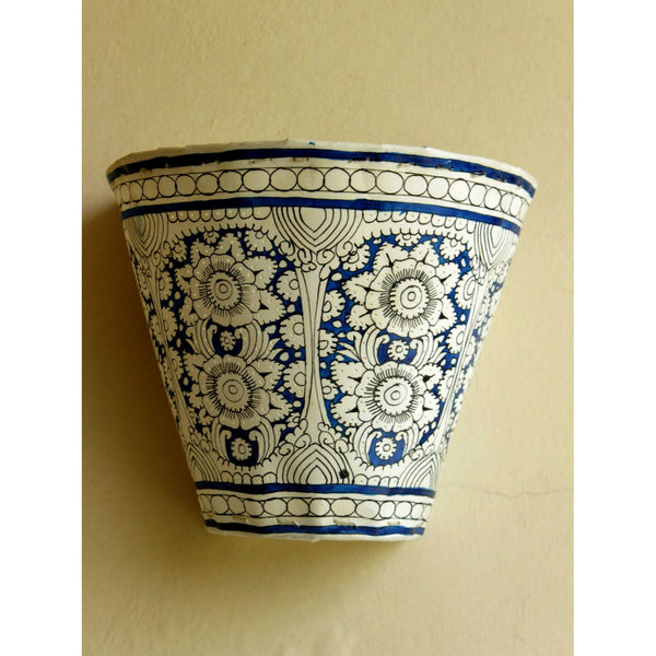 Indiehaat | Flower Kalamkari Handpainted Wall Mount Leather Lamp | 8.5 Inch