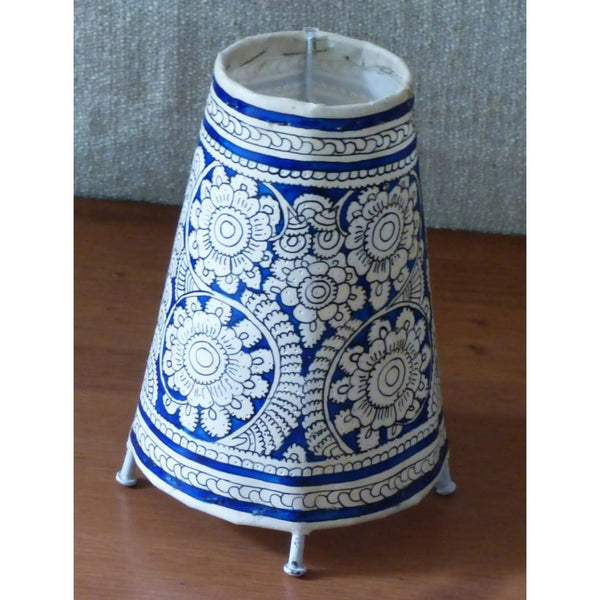 Indiehaat | Flower Kalamkari Handpainted Standing Round Leather Lamp | 9 Inch
