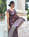 Pure Kota Silk Saree Brown Color Weaving Jaquard - IndieHaat