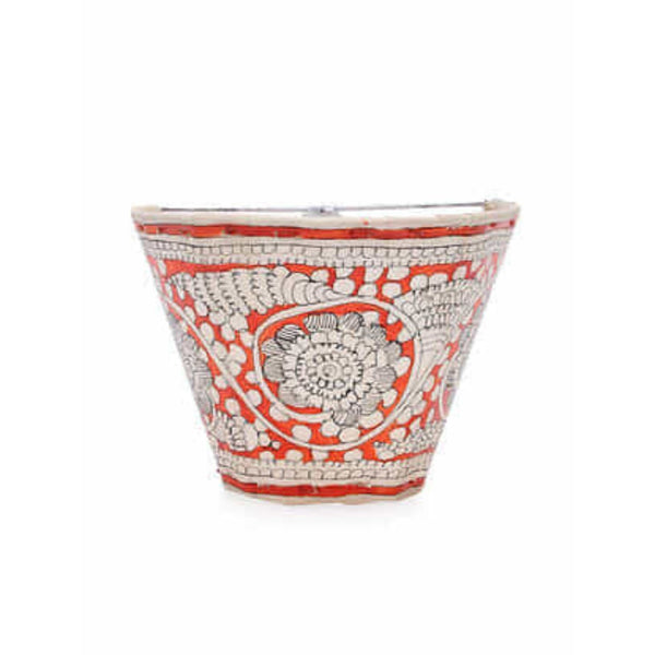 Indiehaat | Peacock Kalamkari Handpainted Wall Mount Leather Lamp | 5.5 Inch