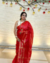 Kota Staple Silk Saree Red Color Madhubani print with running blouse - IndieHaat