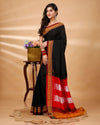 ILKAL Handloom Cotton Silk Saree Black Color with running blouse - IndieHaat