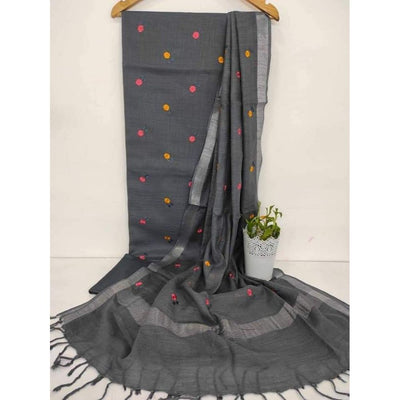 Handcrafted Katan Silk Black Suit Piece with Bottom and Dupatta-Indiehaat