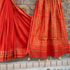 Chanderi Silk Red Saree Hand Applique Work with running blouse-Indiehaat