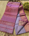 Pure Maheshwari Handwoven Tissue Silk Saree Pastel Purple Color with running blouse - IndieHaat