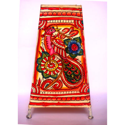 Indiehaat | Flower Kalamkari Handpainted Standing Square Leather Lamp | 9 Inch