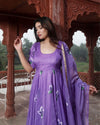 Organza Stitched Suit Purple Color Hand painted - IndieHaat