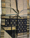 Maheshwari Silk Saree Gray Color Handloom Handwoven Zari Border with flower Buti work pallu and contrast blouse - IndieHaat