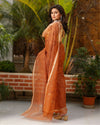 Pure Cotton Kota Doria Saree Light Brown Color Jaal Embroidery with running blouse - IndieHaat