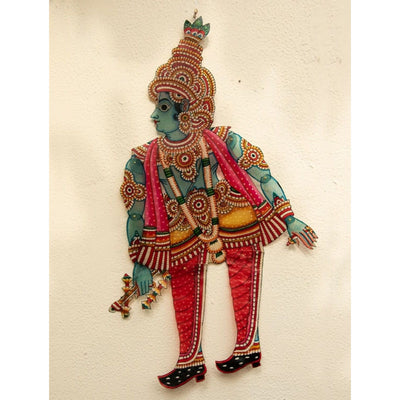 Multicolor Handcrafted Leather Krishna Painting-Indiehaat
