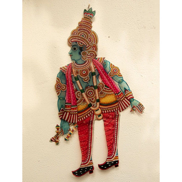 Multicolor Handcrafted Leather Krishna Painting-Indiehaat