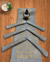 Cotton Table Runner and Mat Set (6+1) Applique work Cyan Blue Color - IndieHaat