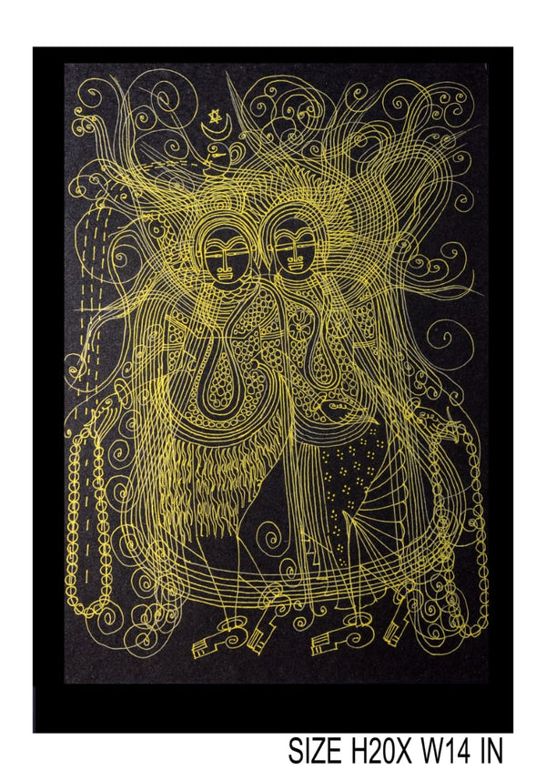 The Surpur Line Art Painting Mixed Media on Paper Unframed (Size: 22 x 16 inches) Artist: Krishna Prakash-Indiehaat