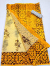 Kota Doria Handblock Printed Yellow Saree with blouse-Indiehaat