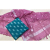 Pure Linen Purple Dupatta With Blue Ikkat Kurti Material-Indiehaat