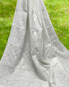 Kota Doria Saree White Color Chikankari work without blouse - IndieHaat