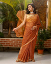 Pure Cotton Kota Doria Saree Light Brown Color Jaal Embroidery with running blouse - IndieHaat