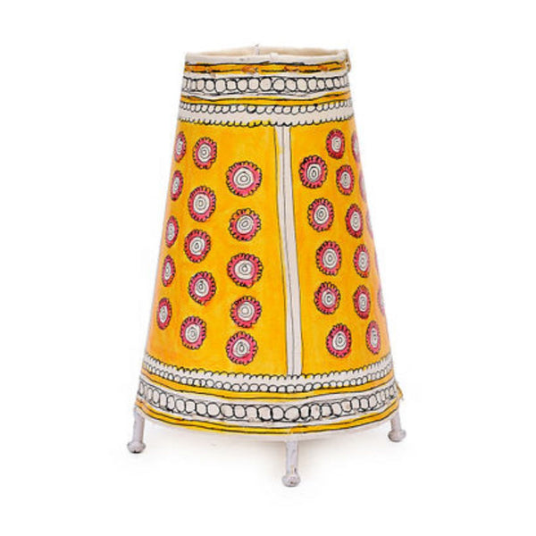 Indiehaat | Flower Kalamkari Handpainted Standing Round Leather Lamp | 9 Inch